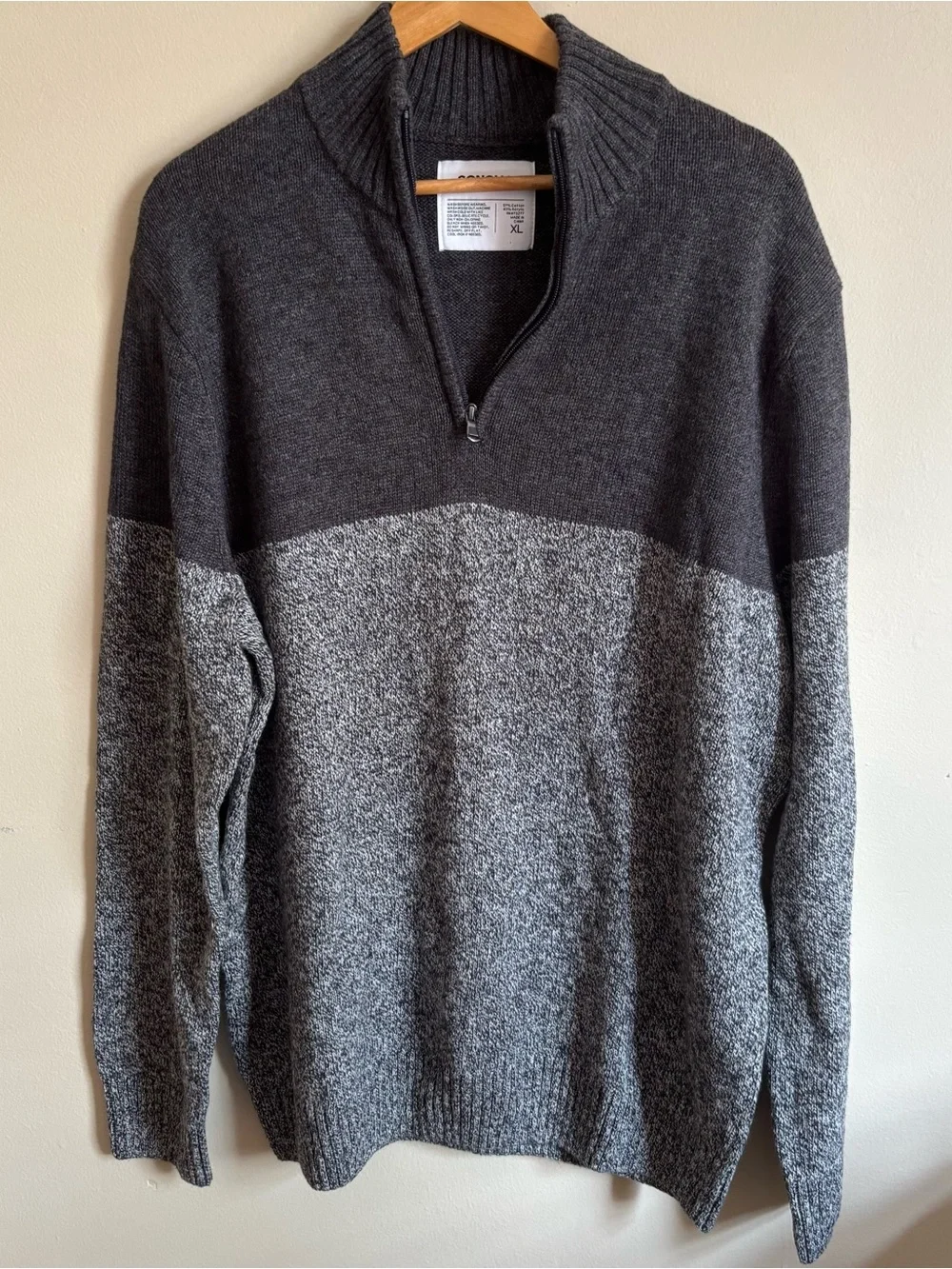 Sonoma Gray Color Block Quarter Zip Knit Pullover Sweater XL